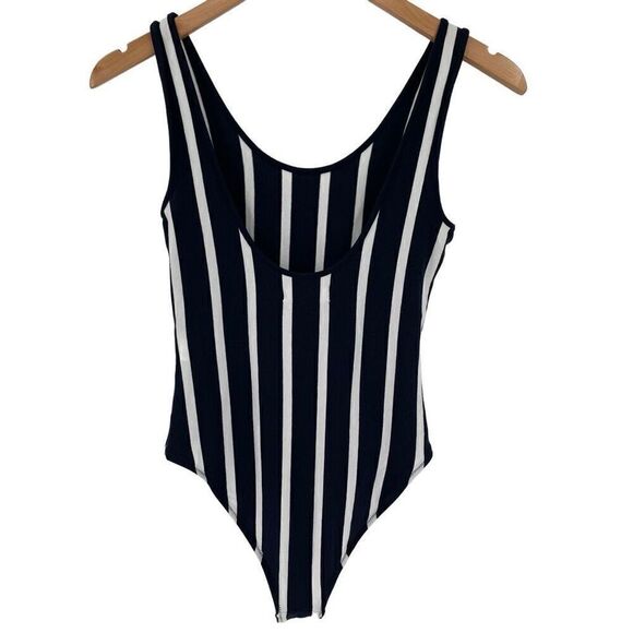 Madewell Scoop Back Bodysuit Sleeveless Rikki Stripe Women Small Blue White - Picture 5 of 11